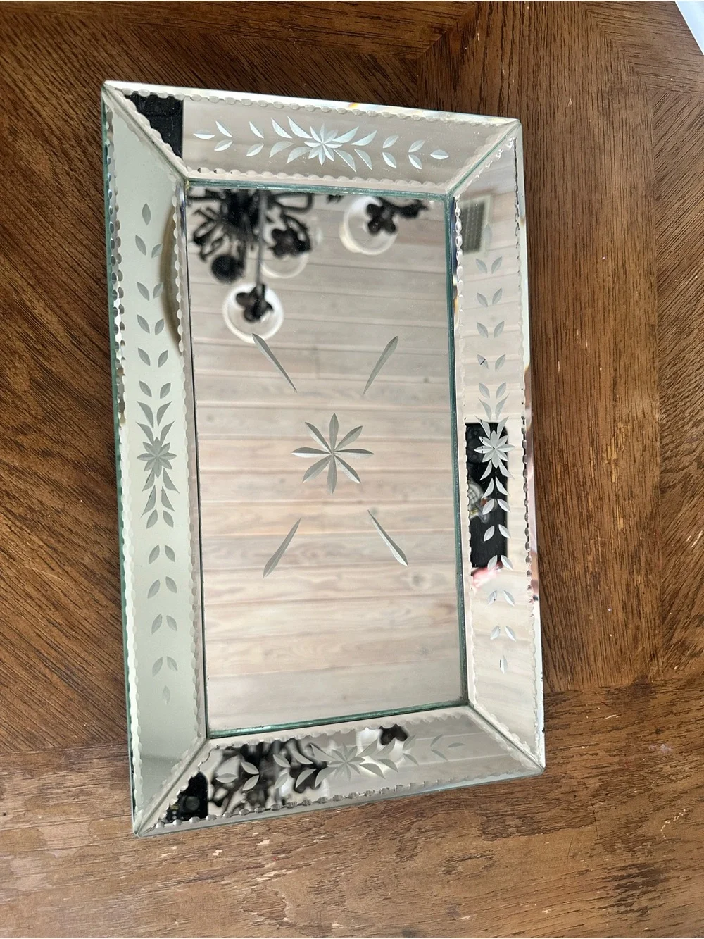 Vintage Venetian-Style etched glass mirror.